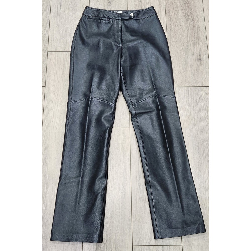 HUGO BUSCATI COLLECTION Womens Black 100% Leather Pants Size 2‎ y2k